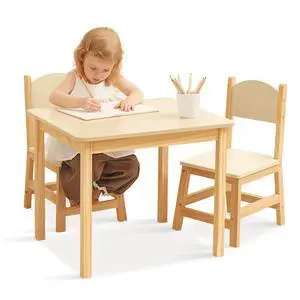 Wood Kids Table and Chairs Set, Waterproof Desktop, Easy to Clean, Smooth Edge, Ideal Toddler Table Chairs Set for Eating, Snack Time and Play Games Wood Kids Table and Chairs Set, Waterproof Desktop, Easy to Clean, Smooth Edge, Ideal Toddler Table Chairs Set for Eating, Snack Time and Play Games