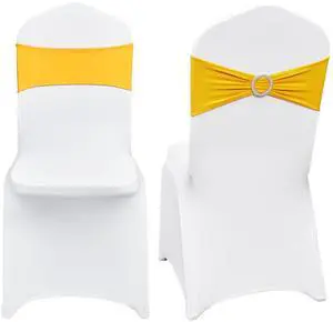 Stretch Spandex Folding Chair Covers, Universal Fitted Chair Cover with Chair Sashes, Removable Washable Protective Slipcovers, for Wedding, Holiday, Banquet, Party, Dining (50 Set Gold & White) Stretch Spandex Folding Chair Covers, Universal Fitted Chair Cover with Chair Sashes, Removable Washable Protective Slipcovers, for Wedding, Holiday, Banquet, Party, Dining (50 Set Gold & White)