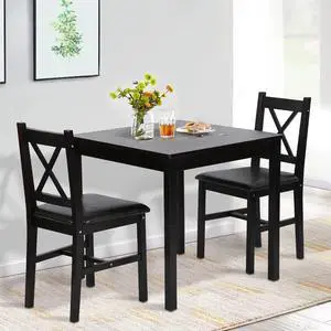 Kitchen Table Set for 2, 3 Piece Wooden Dining Table Set with 2 Chairs for Small Space, Modern Square Counter Height Small Dinette Set for Kitchen, Restaurant, Dark Brown Kitchen Table Set for 2, 3 Piece Wooden Dining Table Set with 2 Chairs for Small Space, Modern Square Counter Height Small Dinette Set for Kitchen, Restaurant, Dark Brown