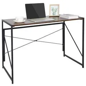 Folding Computer Desk, Writing Study Desks for Home Office, Corner Laptop Gaming Folding Table with Metal Frame, 39 Inches,Brown Folding Computer Desk, Writing Study Desks for Home Office, Corner Laptop Gaming Folding Table with Metal Frame, 39 Inches,Brown