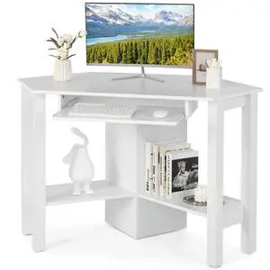 Corner Desk, Corner Computer Desk, Wood Compact Home Office Desk, Laptop PC Table Writing Study Table, Workstation with Storage Drawer & Shelves Corner Desk, Corner Computer Desk, Wood Compact Home Office Desk, Laptop PC Table Writing Study Table, Workstation with Storage Drawer & Shelves