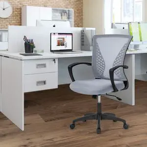 Grey Modern Executive Mid Back Mesh Office Chair with Lumbar Support and Adjustable Armrest, Swivel, Rolling Task Chair Grey Modern Executive Mid Back Mesh Office Chair with Lumbar Support and Adjustable Armrest, Swivel, Rolling Task Chair