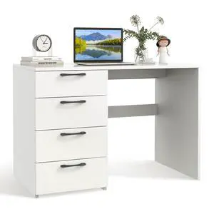 White Computer Desk with 4 Large Drawers, Home Office Laptop PC Desk, Writing Table, Modern Computer Workstation for Bedroom Study Room White Computer Desk with 4 Large Drawers, Home Office Laptop PC Desk, Writing Table, Modern Computer Workstation for Bedroom Study Room