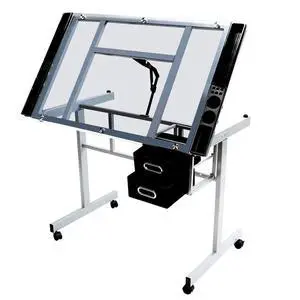 Glass Drafting Table Rolling Drawing Desk Artists Art Craft Desk w/2 Slide Drawers and Wheels for Home Office School Glass Drafting Table Rolling Drawing Desk Artists Art Craft Desk w/2 Slide Drawers and Wheels for Home Office School