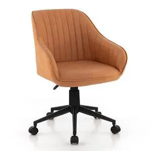 Leather Office Chair Brown, Mid Century Desk Chair with Wheels and Ergonomic Armrests, Adjustable Swivel Rolling Task Chair, Upholstered Leisure Arm Chair for Home Office Study Bedroom (1) Leather Office Chair Brown, Mid Century Desk Chair with Wheels and Ergonomic Armrests, Adjustable Swivel Rolling Task Chair, Upholstered Leisure Arm Chair for Home Office Study Bedroom (1)