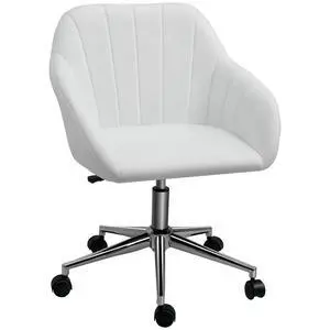 Mid Back Home Office Chair Computer Desk Chair with PU Leather, Adjustable Height, Swivel Wheels for Study, Bedroom, White Mid Back Home Office Chair Computer Desk Chair with PU Leather, Adjustable Height, Swivel Wheels for Study, Bedroom, White