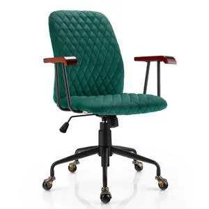Home Office Desk Chair Green, Vintage Adjustable Swivel Rolling Chair with Copper Wheels & Armrest, Mid Century Leisure Chair, Velvet Upholstered Computer Chair for Work, Study Home Office Desk Chair Green, Vintage Adjustable Swivel Rolling Chair with Copper Wheels & Armrest, Mid Century Leisure Chair, Velvet Upholstered Computer Chair for Work, Study