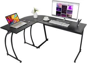 Modern L-Shaped Home Office Desk with Round Corner Computer Desk Gaming Writing PC Laptop Workstation with Solid Steel Frame Desktop (Black) Modern L-Shaped Home Office Desk with Round Corner Computer Desk Gaming Writing PC Laptop Workstation with Solid Steel Frame Desktop (Black)