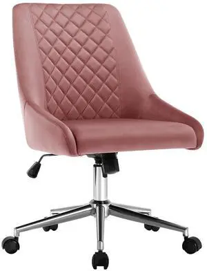 Velvet Home Office Chair with Wheels, Swivel Accent Chair with Backrest Adjustable Upholstered Armless Computer Desk Chair for Bedroom Living Room, Pink Velvet Home Office Chair with Wheels, Swivel Accent Chair with Backrest Adjustable Upholstered Armless Computer Desk Chair for Bedroom Living Room, Pink