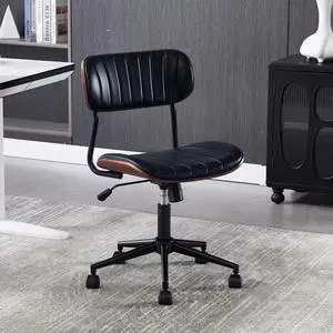 Modern Walnut Home Office Chair,Adjustable Height Desk Chair with Wheels,Armless Computer Chair for Office, Reading Meeting Room, Black Modern Walnut Home Office Chair,Adjustable Height Desk Chair with Wheels,Armless Computer Chair for Office, Reading Meeting Room, Black
