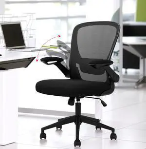 Ergonomic Office Chair Mid-Back Desk Chair Mesh Computer Chair with Lumbar Support and Flip-up Armrests Adjustable Height Swivel Task Chair for Home Office, Black Ergonomic Office Chair Mid-Back Desk Chair Mesh Computer Chair with Lumbar Support and Flip-up Armrests Adjustable Height Swivel Task Chair for Home Office, Black
