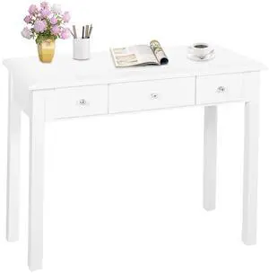 35" Small White Writing Desk with Drawers, Wood Vanity Table No Mirror | Small Makeup Desk Without Mirror, Adult/Student Writing Desk with Drawers for Bedroom, Home Office, Study 35" Small White Writing Desk with Drawers, Wood Vanity Table No Mirror | Small Makeup Desk Without Mirror, Adult/Student Writing Desk with Drawers for Bedroom, Home Office, Study