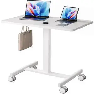 Mobile Standing Desk, Small Standing Rolling Desk, Portable Laptop Desk with Lockable Wheels, Computer Workstations, Adjustable Height, White Mobile Standing Desk, Small Standing Rolling Desk, Portable Laptop Desk with Lockable Wheels, Computer Workstations, Adjustable Height, White