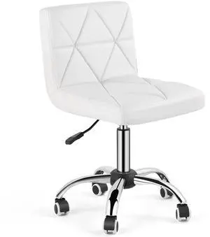 Armless Desk Chair, Mid Back Swivel Office Chair, Adjustable Executive Conference Task Chair with Rolling Wheels and Diamond Pattern, for Home Computer Barber, White Armless Desk Chair, Mid Back Swivel Office Chair, Adjustable Executive Conference Task Chair with Rolling Wheels and Diamond Pattern, for Home Computer Barber, White