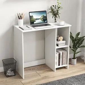 Small White Desk with Shelves, Compact Desk for Small Space, Study Writing Table with 2 Tier Shelves, Modern Simple Style Laptop PC Table, White Small White Desk with Shelves, Compact Desk for Small Space, Study Writing Table with 2 Tier Shelves, Modern Simple Style Laptop PC Table, White
