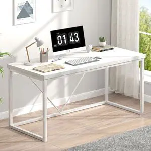Home Office Desk, Modern Wood Computer Desk, Wood Study Writing Table, Simple Gaming Executive Desk Workstation for Bedroom Living Room, White, 53 inch Home Office Desk, Modern Wood Computer Desk, Wood Study Writing Table, Simple Gaming Executive Desk Workstation for Bedroom Living Room, White, 53 inch