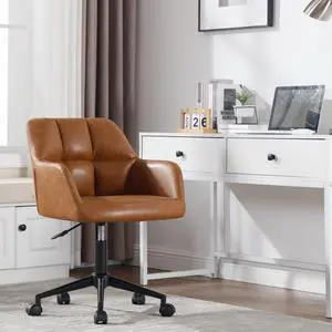 Modern PU Leather Office Desk Chair with Armrest, Height Adjustable Wide Seat Computer Task Chair for Home Office, Mid Back Accent Chair, Brown Modern PU Leather Office Desk Chair with Armrest, Height Adjustable Wide Seat Computer Task Chair for Home Office, Mid Back Accent Chair, Brown