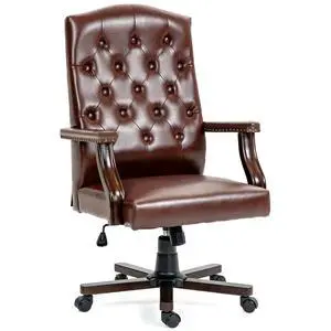 Executive Office Chair, High Back Computer Chair with Upholstered Backrest Vinage Farmhouse Retro Style, Faux Leather Wing Back Swivel Boss Home Chair, Brown Executive Office Chair, High Back Computer Chair with Upholstered Backrest Vinage Farmhouse Retro Style, Faux Leather Wing Back Swivel Boss Home Chair, Brown