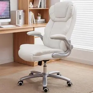 Big and Tall 400lb Office Chair, Leather Executive Desk Chair, White | 24"Wide Seat, High Back, Space-Saving Flip-up Arms, Lumbar Support, Heavy Duty Base, Home, Conference Room Big and Tall 400lb Office Chair, Leather Executive Desk Chair, White | 24"Wide Seat, High Back, Space-Saving Flip-up Arms, Lumbar Support, Heavy Duty Base, Home, Conference Room