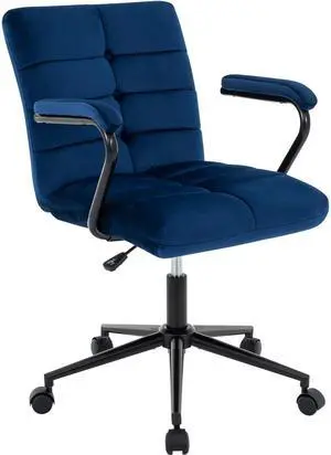 Velvet Home Office Desk Chair, Upholstered Adjustable Swivel Task Chair with Wheels, Tufted Mid-Back Computer Chair with Arms, for Study Living Room Vanity (Blue, Black Base) Velvet Home Office Desk Chair, Upholstered Adjustable Swivel Task Chair with Wheels, Tufted Mid-Back Computer Chair with Arms, for Study Living Room Vanity (Blue, Black Base)
