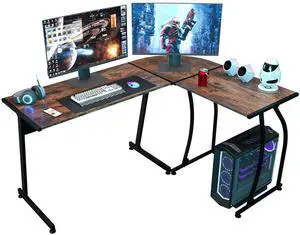 L-Shaped Corner Desk Computer Gaming Desk - 58 Inch Modern Home PC Table Office Writing Workstation, Rustic Brown L-Shaped Corner Desk Computer Gaming Desk - 58 Inch Modern Home PC Table Office Writing Workstation, Rustic Brown