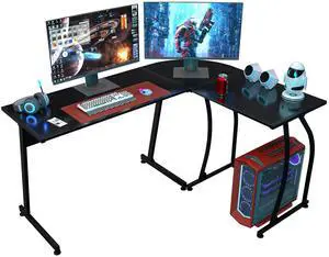 L-Shaped Corner Desk Computer Gaming Desk - 58 Inch Modern Home PC Table Office Writing Workstation, Black L-Shaped Corner Desk Computer Gaming Desk - 58 Inch Modern Home PC Table Office Writing Workstation, Black