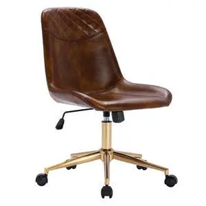 Modern PU Leather Office Chair Desk Chair Swivel Computer Chair with Gold Base Yellowish-Brown Modern PU Leather Office Chair Desk Chair Swivel Computer Chair with Gold Base Yellowish-Brown