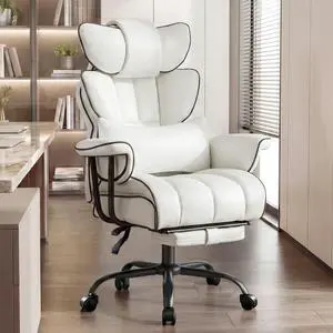 Big and Tall Executive Office Chair- Ergonomic, Reclining Desk Chair with Footrest Lumbar Pillow, Height Adjustable Back Leather Chair for Home Office, Pure White Big and Tall Executive Office Chair- Ergonomic, Reclining Desk Chair with Footrest Lumbar Pillow, Height Adjustable Back Leather Chair for Home Office, Pure White