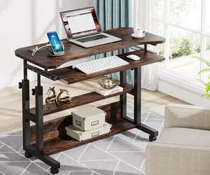 Portable Desk with Power Outlets, Height Adjustable Side Table Sofa Couch Bedside Laptop Computer Cart with USB Charging Ports, Mobile Small Standing Desk with Keyboard Tray Portable Desk with Power Outlets, Height Adjustable Side Table Sofa Couch Bedside Laptop Computer Cart with USB Charging Ports, Mobile Small Standing Desk with Keyboard Tray