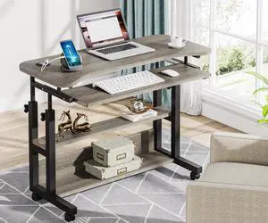 Portable Desk with Power Outlets, Height Adjustable Side Table Sofa Couch Bedside Laptop Computer Cart with USB Charging Ports, Mobile Small Standing Desk with Keyboard Tray Portable Desk with Power Outlets, Height Adjustable Side Table Sofa Couch Bedside Laptop Computer Cart with USB Charging Ports, Mobile Small Standing Desk with Keyboard Tray