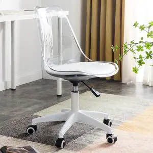Acrylic Clear Desk Chair Modern Home Office Ghost Chairs with Wheels Cute Armless Rolling Vanity Plastic Chair with Adjustable Height (Clear) Acrylic Clear Desk Chair Modern Home Office Ghost Chairs with Wheels Cute Armless Rolling Vanity Plastic Chair with Adjustable Height (Clear)