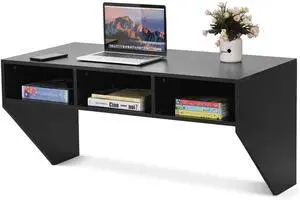 Wall Mounted Desk Floating Computer Desk, Writing Study Table W/3 Storage Shelves, Laptop PC Table for Living Room, Bedroom, Office (Black) Wall Mounted Desk Floating Computer Desk, Writing Study Table W/3 Storage Shelves, Laptop PC Table for Living Room, Bedroom, Office (Black)
