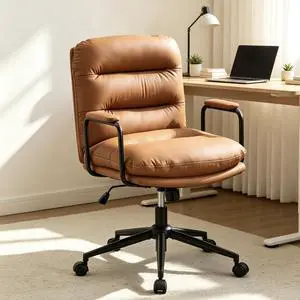 Ergonomic Office Chair, Home Office Desk Chair with Lumbar Support, Adjustable Height 360° Swivel Computer Task Chair, Removable Armrest Mid Back Executive Chair, Brown Leather Ergonomic Office Chair, Home Office Desk Chair with Lumbar Support, Adjustable Height 360° Swivel Computer Task Chair, Removable Armrest Mid Back Executive Chair, Brown Leather