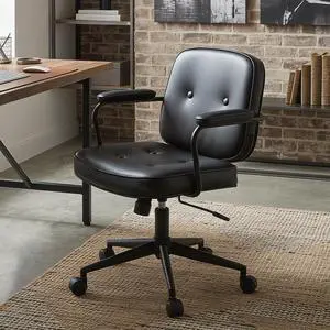 Retro Home Office Computer Desk Chair with Armrest, Modern PU Leather Mid Back Swivel Task Chair Rolling Adjustable Office Guest Chair for Home Office, Black Retro Home Office Computer Desk Chair with Armrest, Modern PU Leather Mid Back Swivel Task Chair Rolling Adjustable Office Guest Chair for Home Office, Black