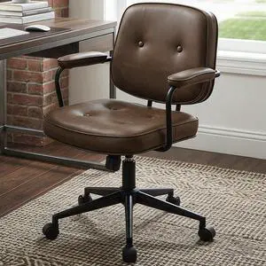 Retro PU Leather Office Computer Desk Chair with Armrest, Modern Mid Back Swivel Task Chair Rolling Adjustable Office Guest Chair for Home Office, Brown Retro PU Leather Office Computer Desk Chair with Armrest, Modern Mid Back Swivel Task Chair Rolling Adjustable Office Guest Chair for Home Office, Brown