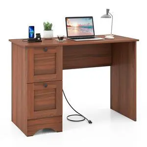Computer Desk with Drawers & Charging Station, Wooden Home Office Desk PC Laptop Notebook Desk, Compact Study Desk Writing Desk, Computer Workstation Ideal for Home & Office Computer Desk with Drawers & Charging Station, Wooden Home Office Desk PC Laptop Notebook Desk, Compact Study Desk Writing Desk, Computer Workstation Ideal for Home & Office