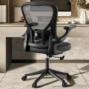 Computer Desk Chair with Wheels, Mesh Office Chair with Flip Up Arms, Adjustable Lumbar Support, Swivel Desk Chair Comfy, Black Computer Desk Chair with Wheels, Mesh Office Chair with Flip Up Arms, Adjustable Lumbar Support, Swivel Desk Chair Comfy, Black