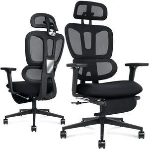 Ergonomic Mesh Office Chair with Retractable Footrest - High Back Computer Chair with Lumbar Support, Adjustable Armrests and Headrest - Adult Multifunctional Home Office Chair, Black Ergonomic Mesh Office Chair with Retractable Footrest - High Back Computer Chair with Lumbar Support, Adjustable Armrests and Headrest - Adult Multifunctional Home Office Chair, Black