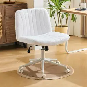 Criss Cross Chair Armless Desk Chair with Wheels Cross Legged Office SwivelChair Wide Adjustable Comfy Padded Vanity Chair with Dual Purpose Base, Teddy Fleece White Criss Cross Chair Armless Desk Chair with Wheels Cross Legged Office SwivelChair Wide Adjustable Comfy Padded Vanity Chair with Dual Purpose Base, Teddy Fleece White