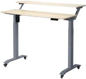 Electric Height Adjustable 2-Tier Raising Desk with Wheels, Mobile Standing Desk with Monitor Stand, Ergonomic Adjustable Computer Table, Electric Standing Game Table for Home Office Electric Height Adjustable 2-Tier Raising Desk with Wheels, Mobile Standing Desk with Monitor Stand, Ergonomic Adjustable Computer Table, Electric Standing Game Table for Home Office