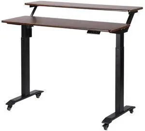 Electric Height Adjustable 2-Tier Raising Desk with Wheels, Mobile Standing Desk with Monitor Stand, Ergonomic Adjustable Computer Table, Electric Standing Game Table for Home Office Electric Height Adjustable 2-Tier Raising Desk with Wheels, Mobile Standing Desk with Monitor Stand, Ergonomic Adjustable Computer Table, Electric Standing Game Table for Home Office
