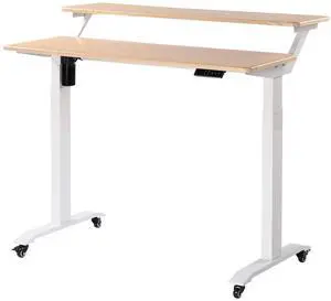 Electric Height Adjustable 2-Tier Raising Desk with Wheels, Mobile Standing Desk with Monitor Stand, Ergonomic Adjustable Computer Table, Electric Standing Game Table for Home Office Electric Height Adjustable 2-Tier Raising Desk with Wheels, Mobile Standing Desk with Monitor Stand, Ergonomic Adjustable Computer Table, Electric Standing Game Table for Home Office