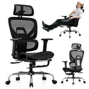 Ergonomic Office Chair with Footrest, Mesh Desk Chair with 135° Recline, Adjustable Lumbar Support, 3D Armrests and Headrest, Swivel Computer Chair for Home Office Ergonomic Office Chair with Footrest, Mesh Desk Chair with 135° Recline, Adjustable Lumbar Support, 3D Armrests and Headrest, Swivel Computer Chair for Home Office