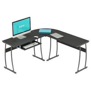 L Shaped Modern Computer Home Office Gaming Desk with Keyboard Tray and Cable Management, Easy Assembly, Black L Shaped Modern Computer Home Office Gaming Desk with Keyboard Tray and Cable Management, Easy Assembly, Black