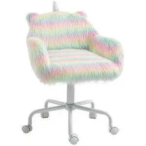 Fluffy Unicorn Office Chair, Mid-Back Support, Rainbow | with Armrest Support, 5 Star Swivel Wheel, White Base Fluffy Unicorn Office Chair, Mid-Back Support, Rainbow | with Armrest Support, 5 Star Swivel Wheel, White Base