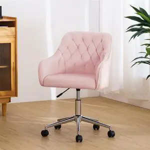 Velvet Office Chair Cute Vanity Chair with Wheels for Bedroom Upholstered Task Chair for Home Office (Pink) Velvet Office Chair Cute Vanity Chair with Wheels for Bedroom Upholstered Task Chair for Home Office (Pink)