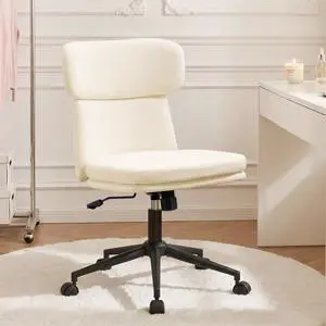 Armless Office Chair, Upholstered Chenille Desk Chair with Wheels, Adjustable Swivel Computer Vanity Chair with Double-Layer Cushion, Beige Armless Office Chair, Upholstered Chenille Desk Chair with Wheels, Adjustable Swivel Computer Vanity Chair with Double-Layer Cushion, Beige