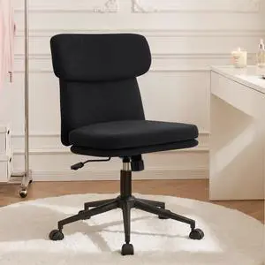 Armless Office Chair, Upholstered Chenille Desk Chair with Wheels, Adjustable Swivel Computer Vanity Chair with Double-Layer Cushion, Black Armless Office Chair, Upholstered Chenille Desk Chair with Wheels, Adjustable Swivel Computer Vanity Chair with Double-Layer Cushion, Black