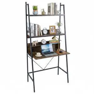 3-Tier Ladder Computer Desk, 71 Inch Modern Writing Desk with Storage Shelves, PC Laptop Workstation, Ladder Bookcase Stand Shelf with Metal Frame, Study Shelf Desk for Home Office (Brown) 3-Tier Ladder Computer Desk, 71 Inch Modern Writing Desk with Storage Shelves, PC Laptop Workstation, Ladder Bookcase Stand Shelf with Metal Frame, Study Shelf Desk for Home Office (Brown)