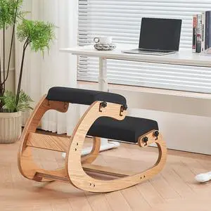 Ergonomic Kneeling Chair,Adjustable Rocking Knee Chair for Home Office,Wooden Office Chair for Back Pain Relief, Black Ergonomic Kneeling Chair,Adjustable Rocking Knee Chair for Home Office,Wooden Office Chair for Back Pain Relief, Black